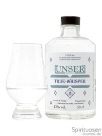 Unser True-Whisper Glas und Flasche