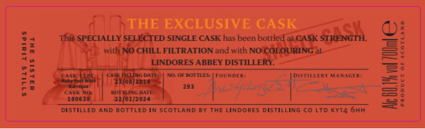 Lindores The Exclusive Cask #18/0638 Ruby Port Wine Barrique