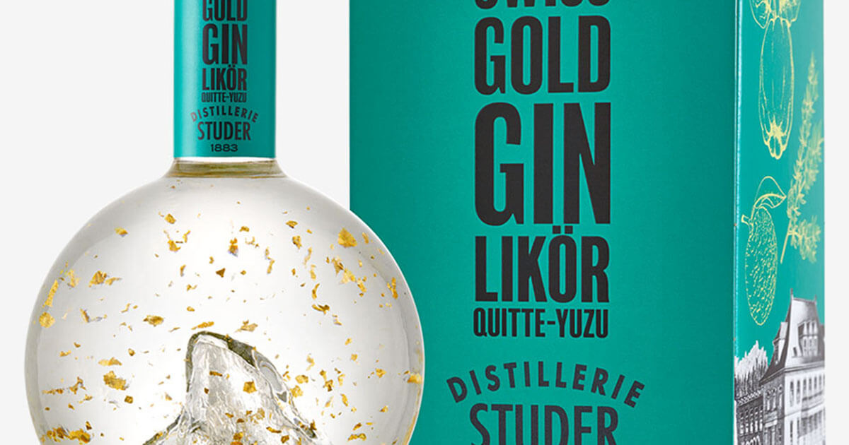 Mit Goldflitter: Distillerie Studer launcht Swiss Gold Gin Likör Quitte-Yuzu