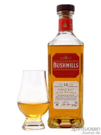 Bushmills 14 Jahre Glas und Flasche